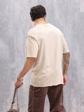 Raw Edge Oversized Fit T-shirt With Flat Lock Detail | Beige