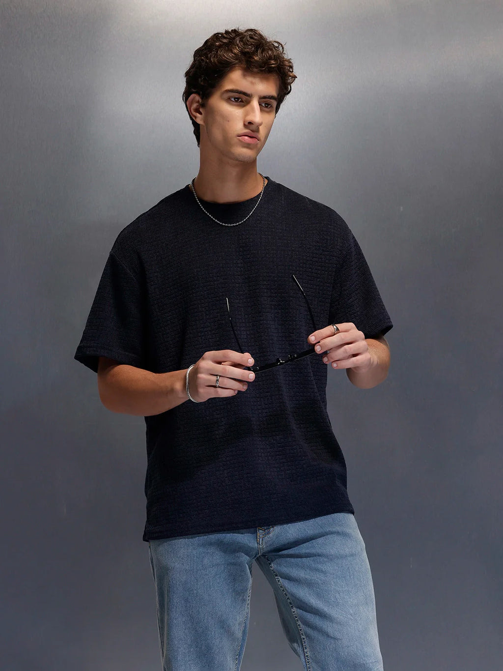 Men's Textured Oversized T-shirt  |  Navy Blue