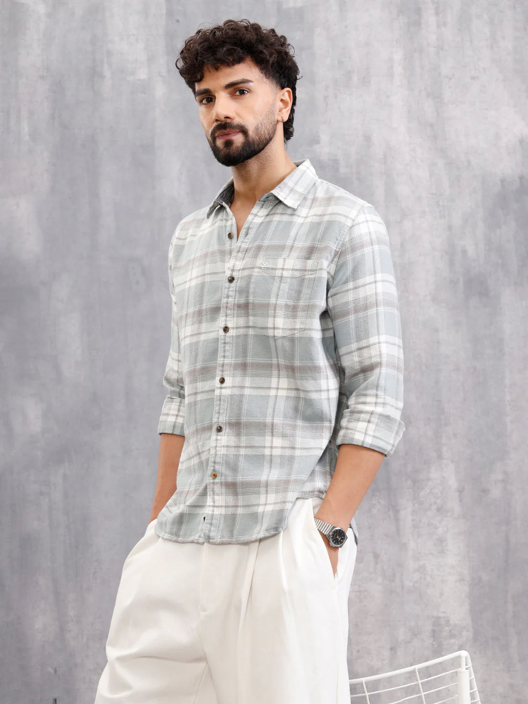 Brushed Flannel Check Shirt In Slim Fit| Light Blue
