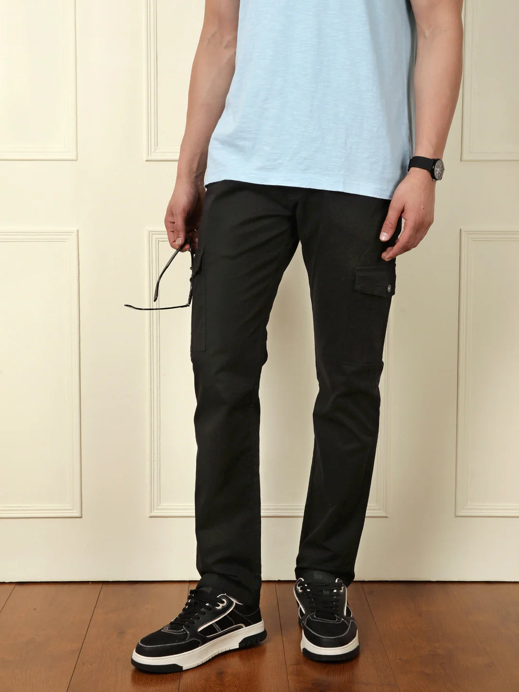 Peached Cotton Cargo Trouser | Black