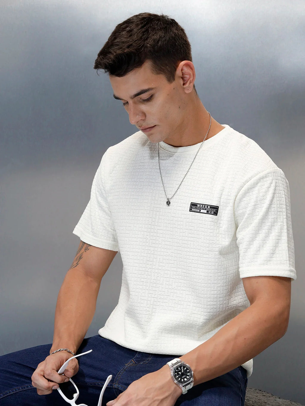 Textured Men's Casual Regular Fit T-Shirt | White