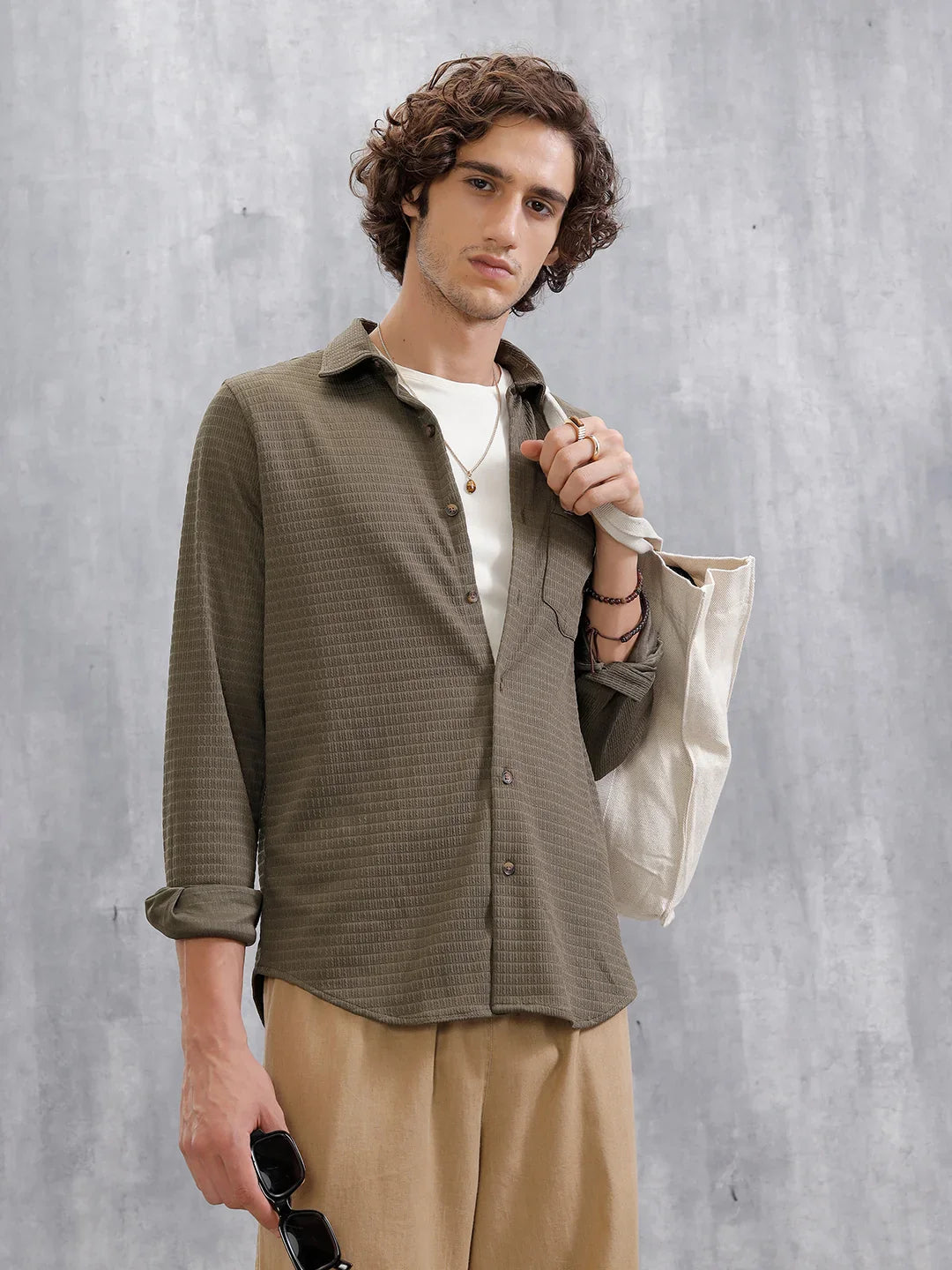 Textured Full Sleeve Shirt | Olive