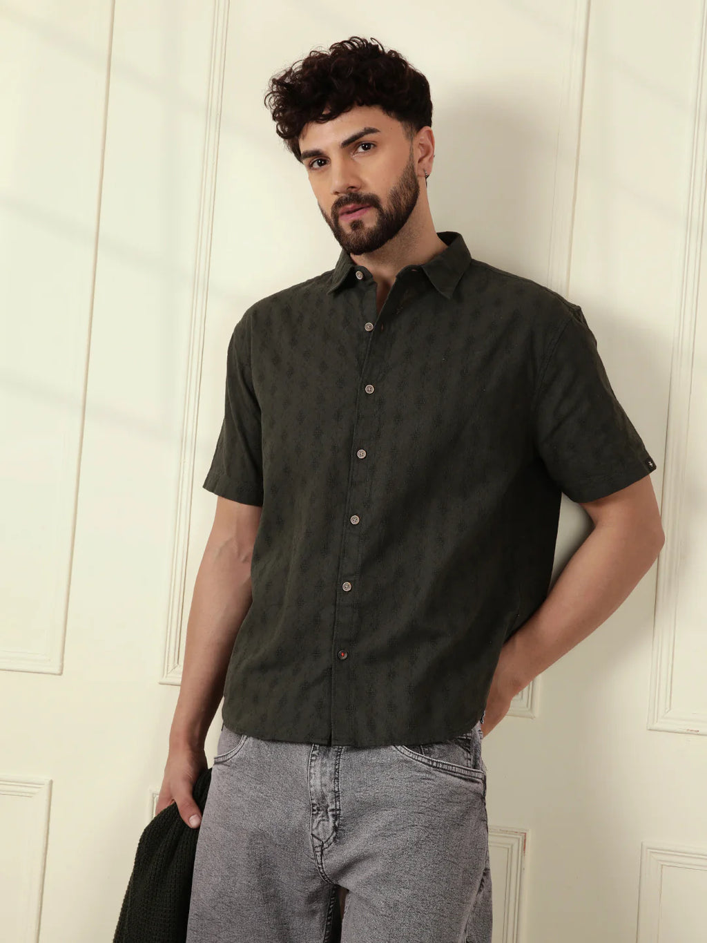 Textured Short Sleeve Shirt | Green