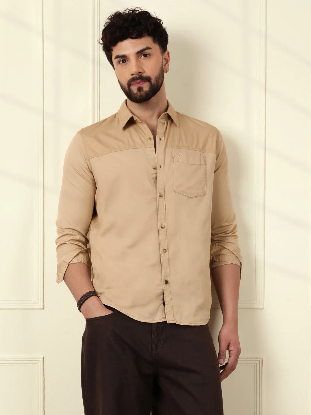 Cut & Sew Slim Fit Shirt | Khaki
