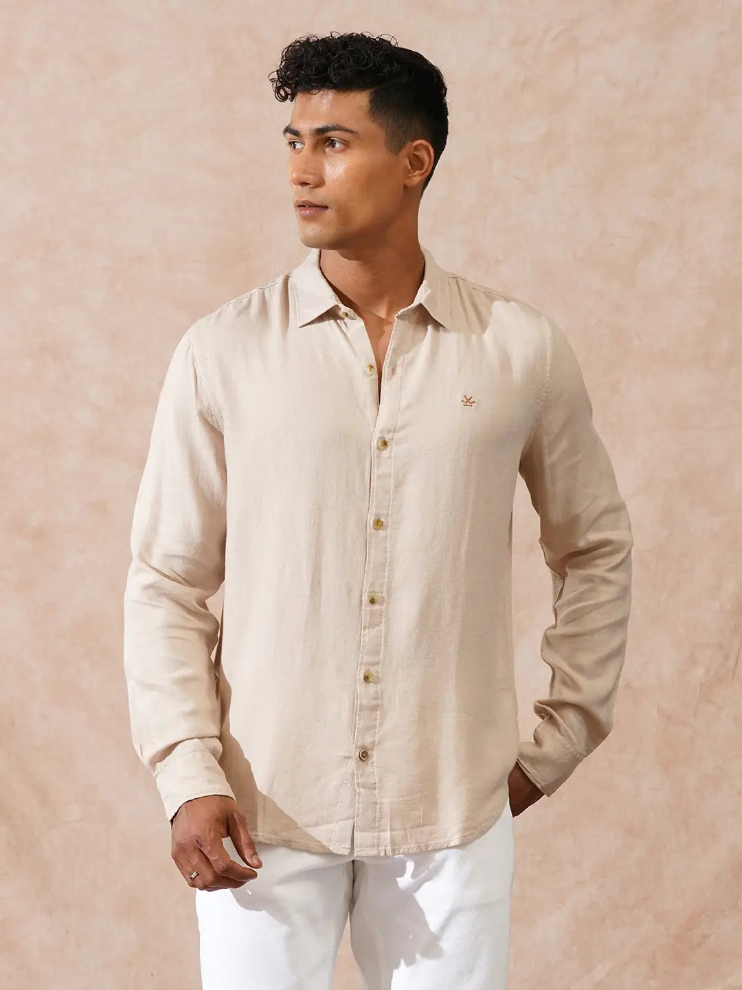 Viscose Linen Slim Fit Shirt | Beige