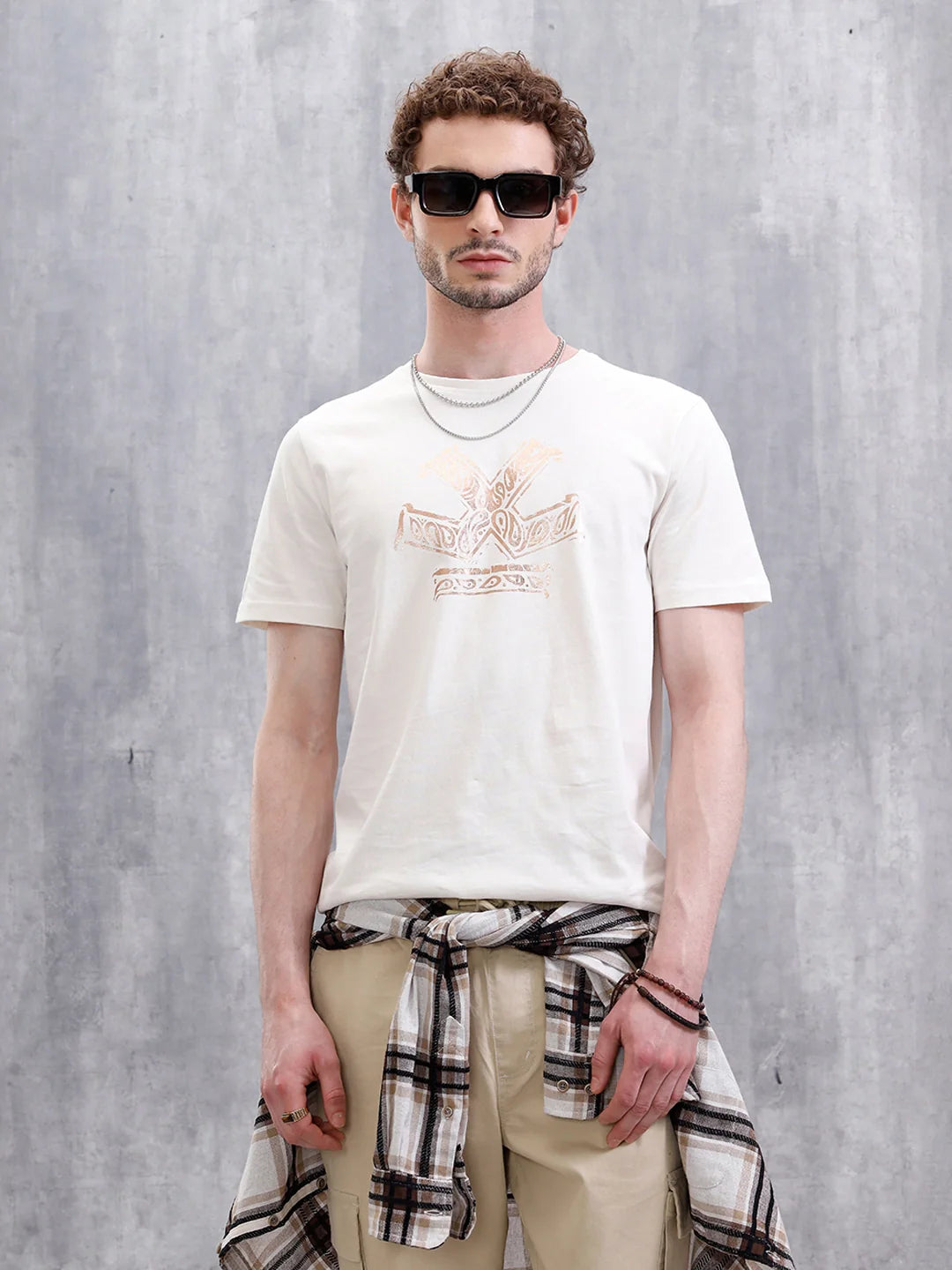 Metallic Foil Printed Slim Fit T-Shirt | White