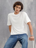 Honeycomb Textured Knit Crew Neck Pullover In Oversized Fit  |  White