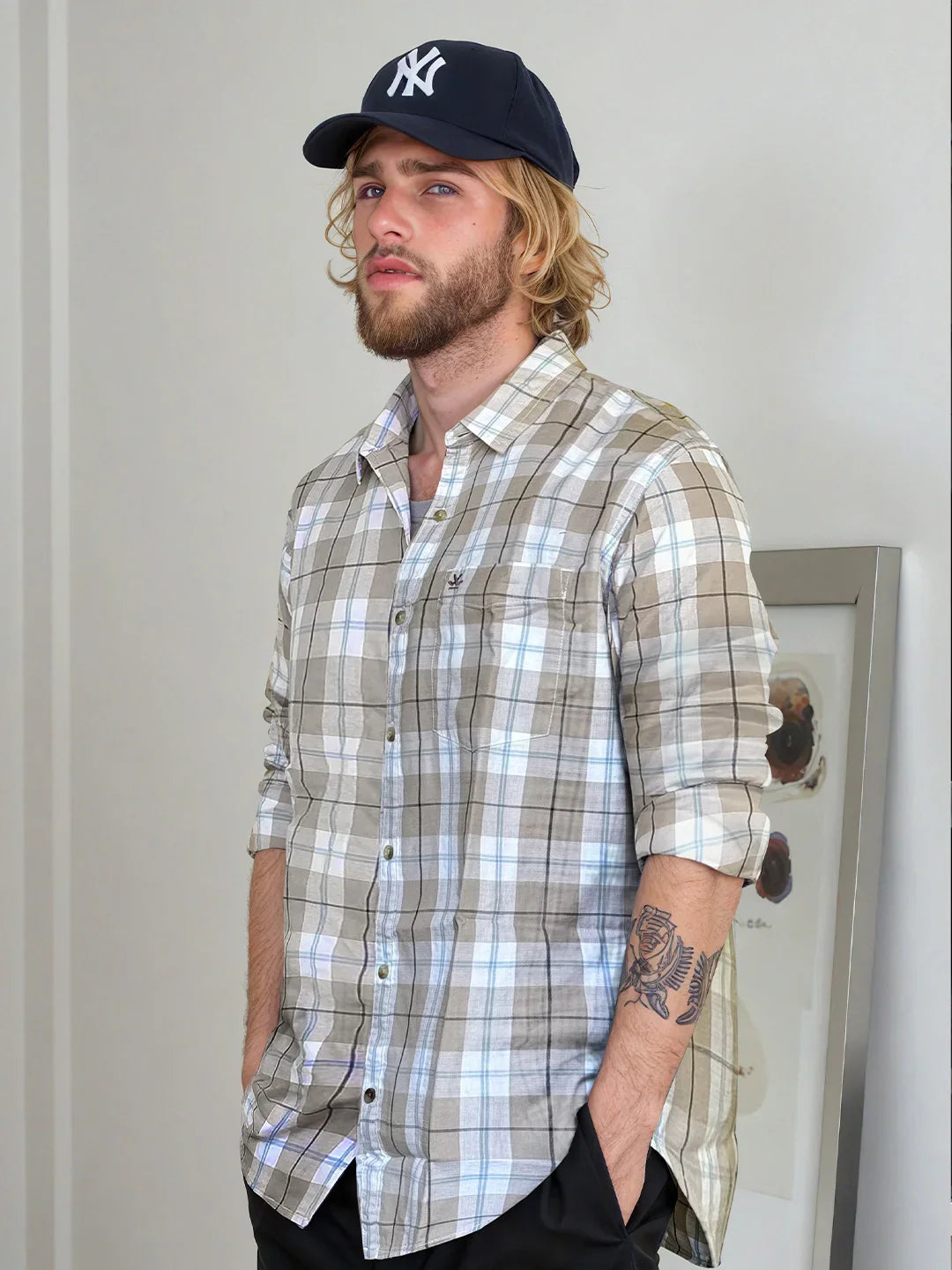 Checked Double Cloth Shirt | Brown