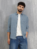Micro Check Shirt In Seersucker Fabric | Blue