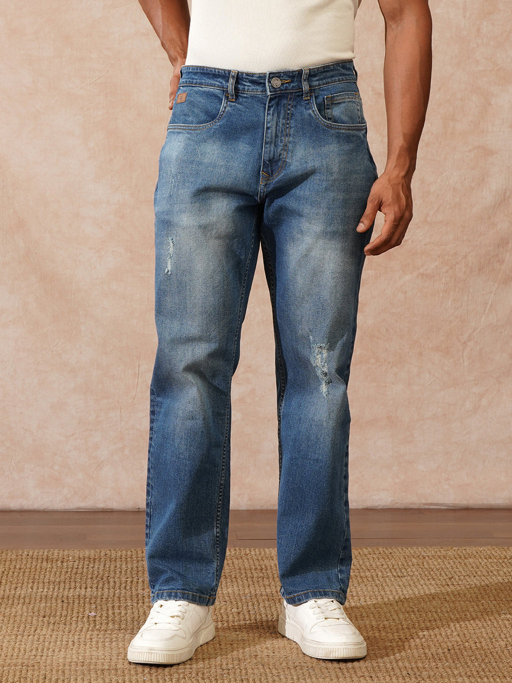 Mildly Distressed Anti Fit Jeans | Blue