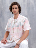 Abstract Aop Printed Comfort Fit Resort Collar Shirt | Pink