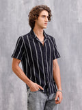 Seersucker Dobby Stripe Short Sleeve Shirt | Black