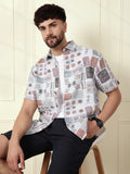 Abstract Printed Open Dobby Shirt | Grey