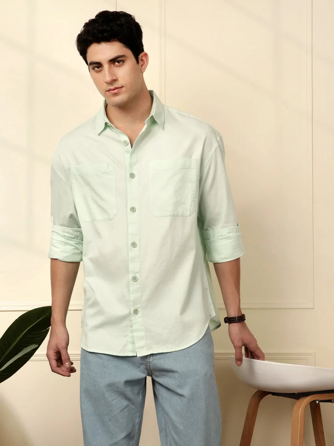 Light Green Double Pocket Oversized Shirt