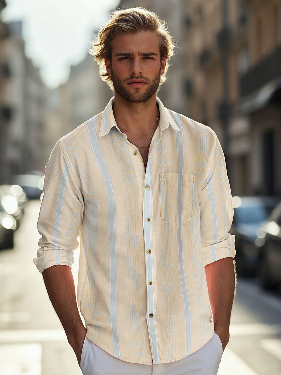 Cotton Slub Summer Stripes Shirt | Yellow