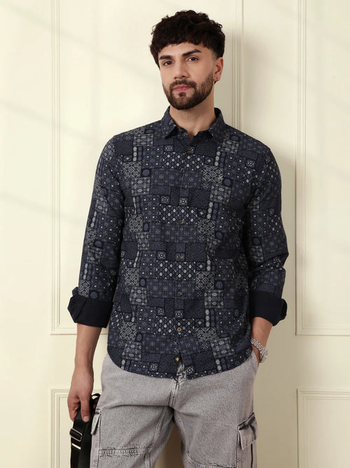 Abstract Patterns AOP Shirt | Navy Blue