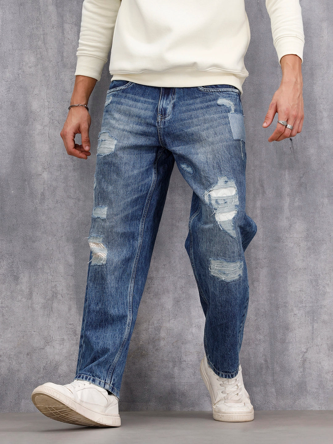 Distressed Loose Fit Jeans | Med Stone