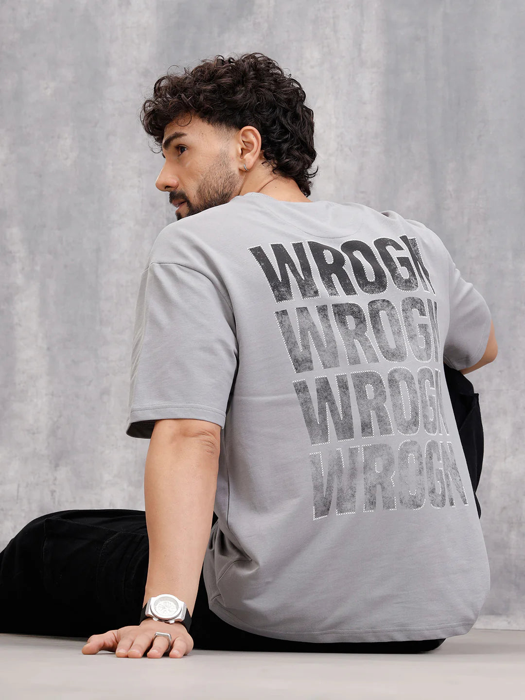 Cross Stitch Inspired Back Print Graphic T-Shirt | Grey