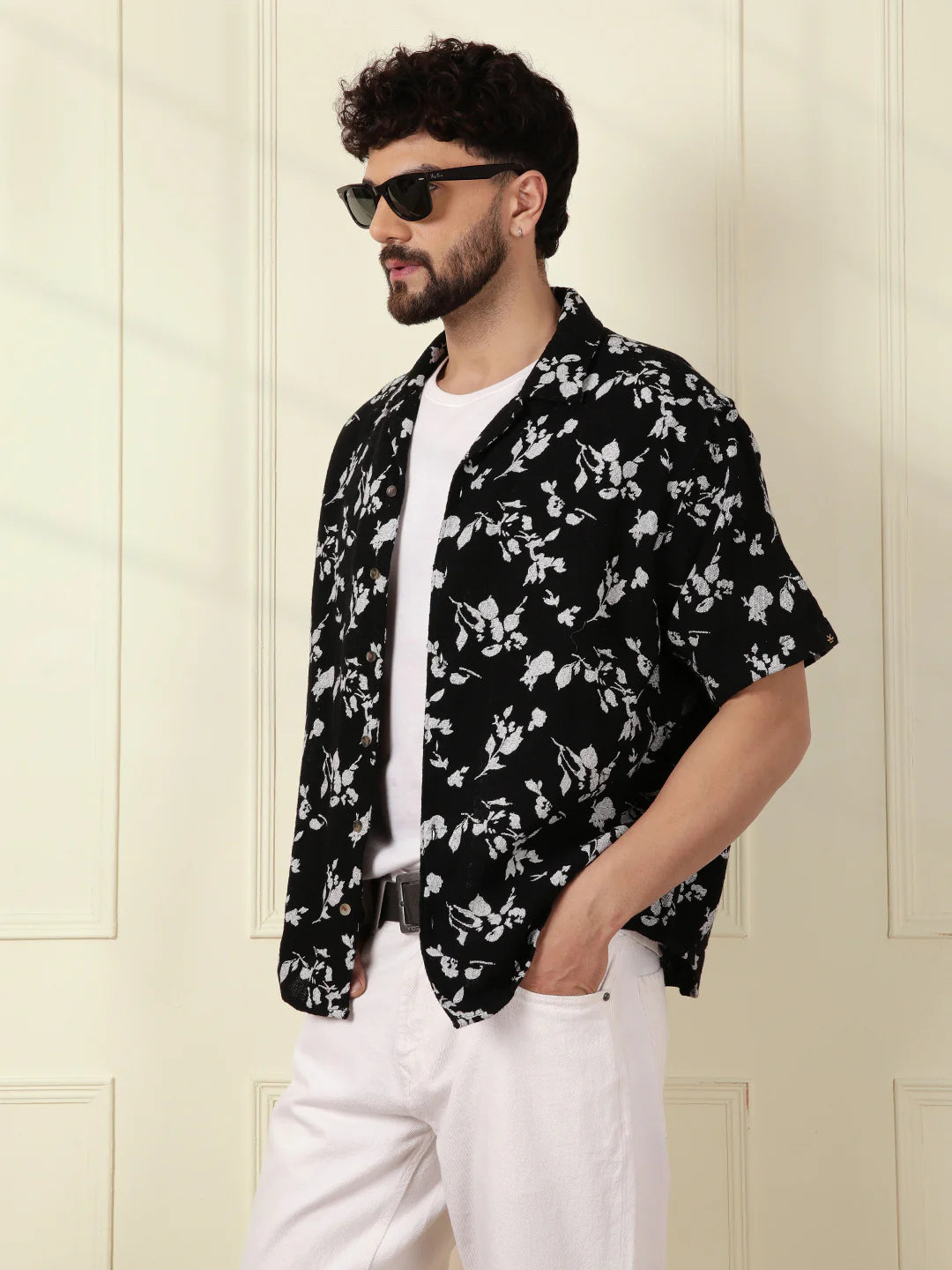 Textured Open Dobby AOP Shirt | Black