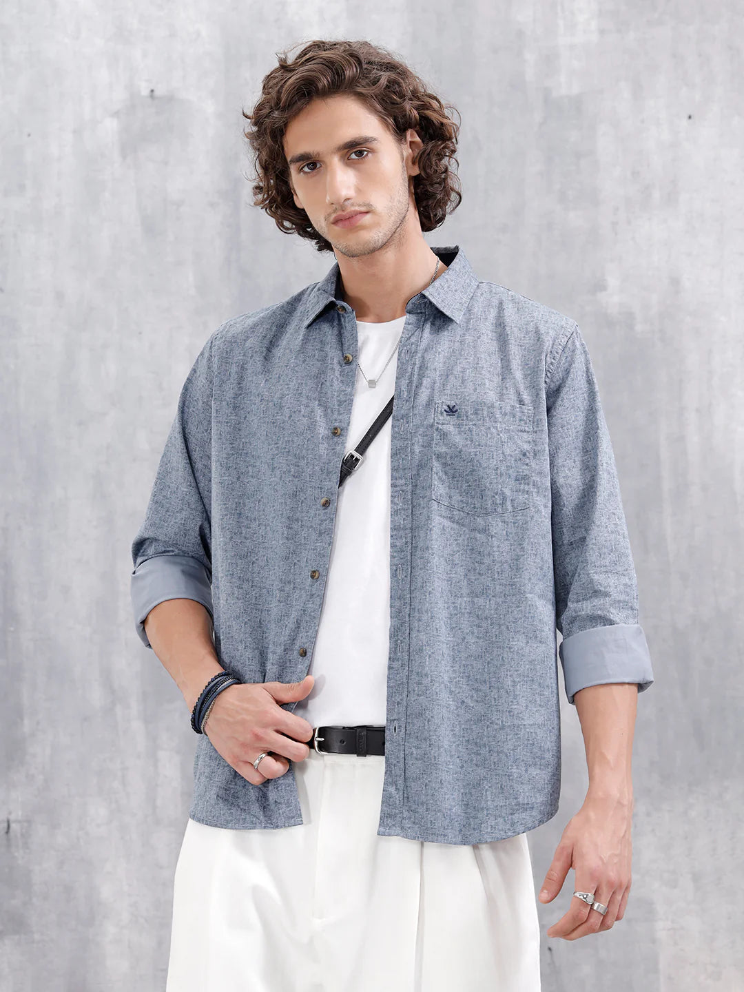 All-Over Abstract Print Casual Slim Fit Shirt | Blue