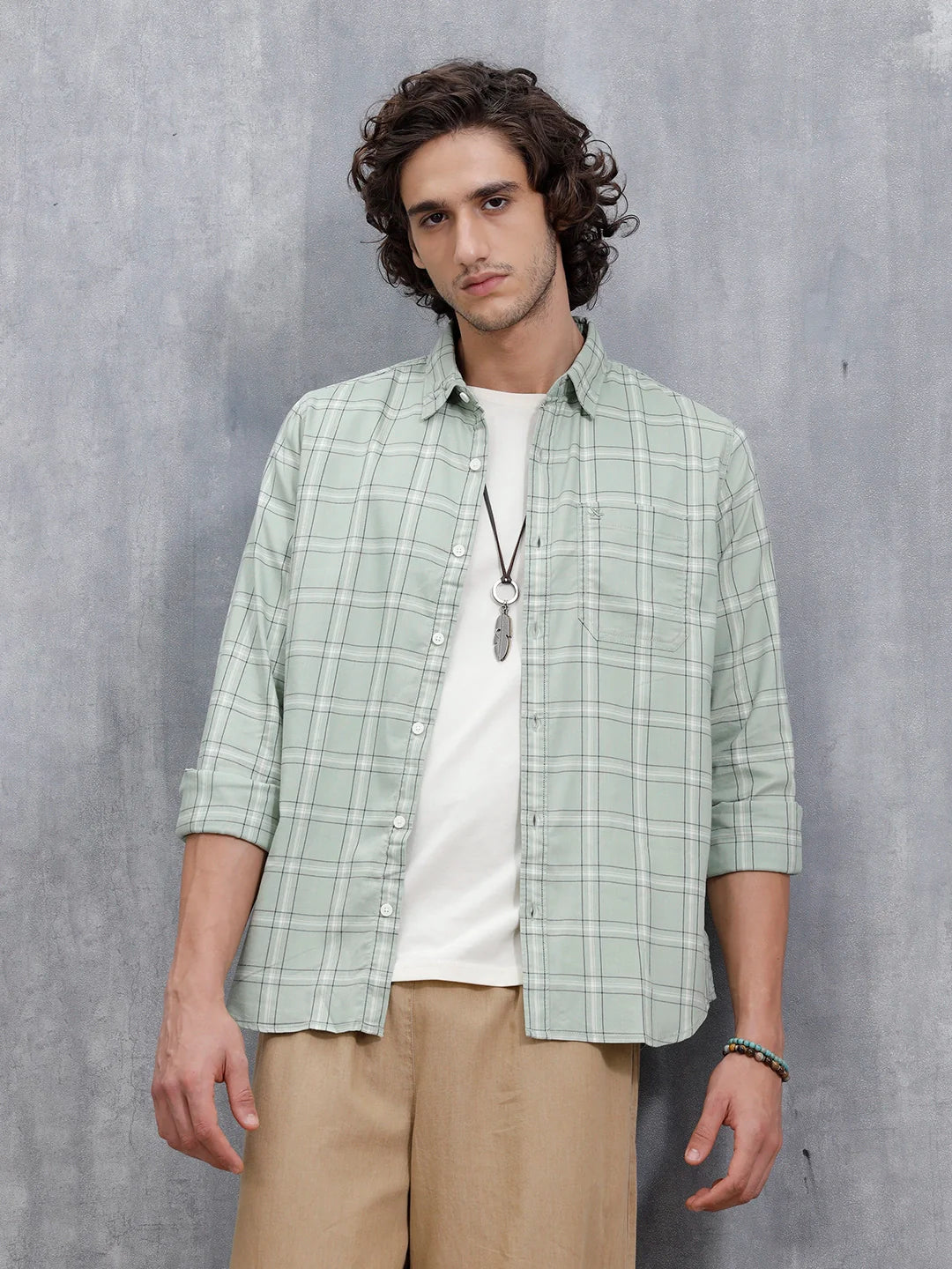 Men’s Regular Fit Checkered Pattern Shirt | Green