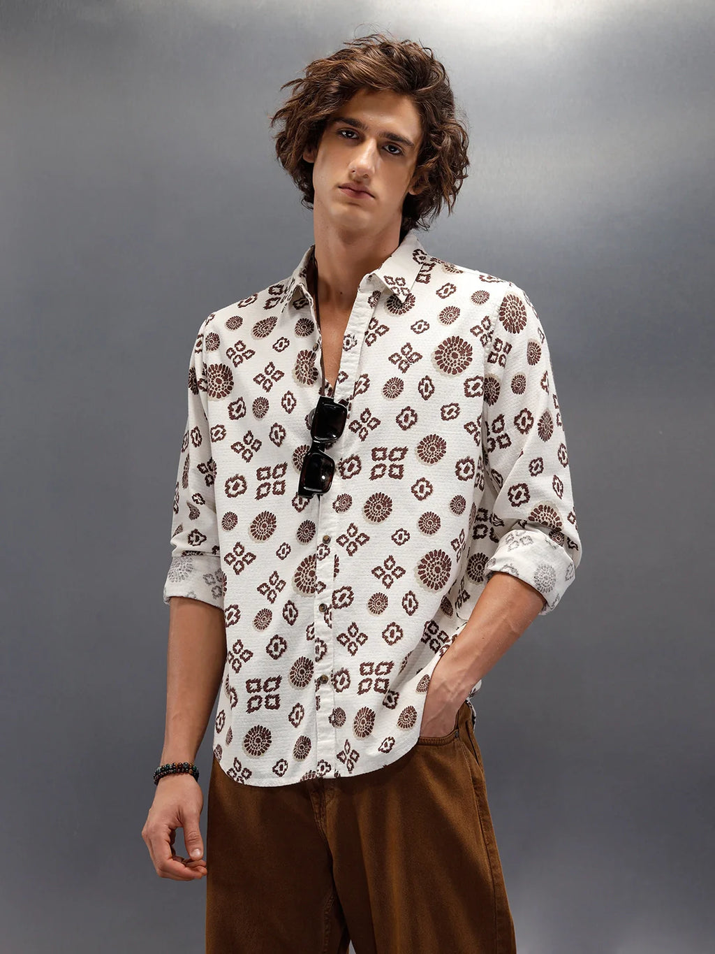 Abstract Nomad Aop Printed Regular Fit Shirt | Off White