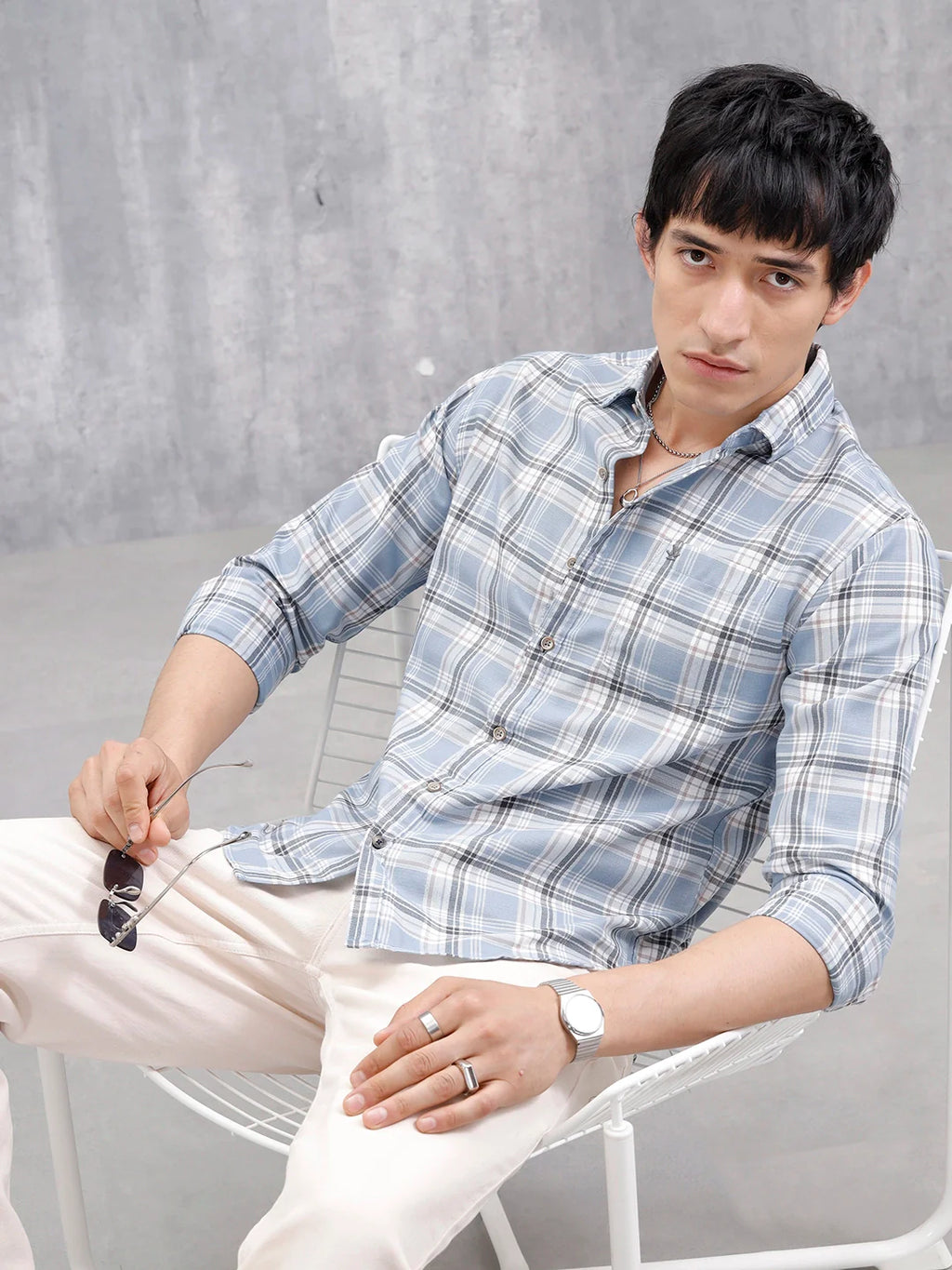 Comfort Fit Checkered Pattern Casual Shirt | Blue