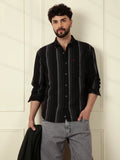 Textured Stripes Comfort Fit Shirt | Black