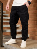Solid Relaxed Fit Cargo Jogger | Black