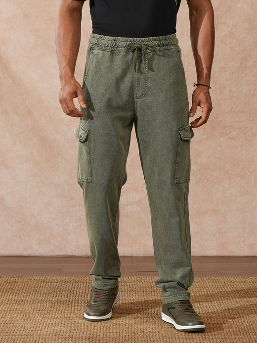 Washed Relaxed Fit Cargo Jogger | Olive