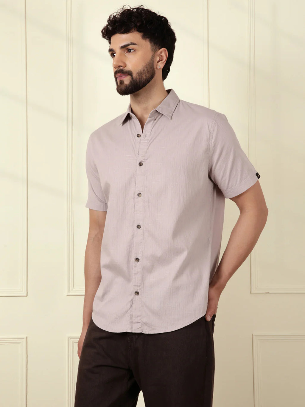 Textured Cotton Slim Fit Shirt | Grey