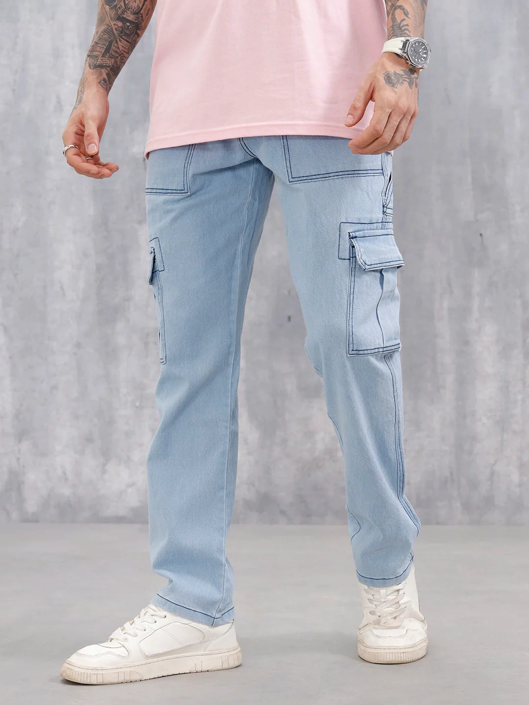 Men's Casual Cargo Fit Jeans  | Light Blue