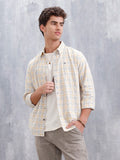 Men Checkered Pattern Slim Fit Shirt  | Beige