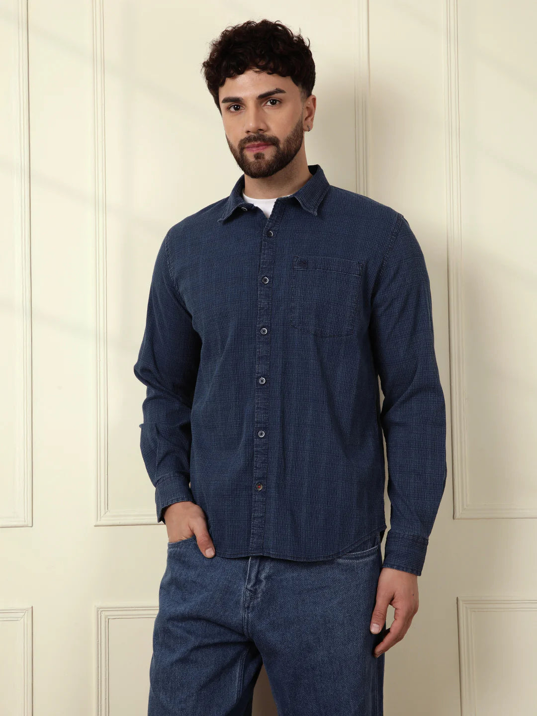 Washed Down Textured Shirt | Navy Blue