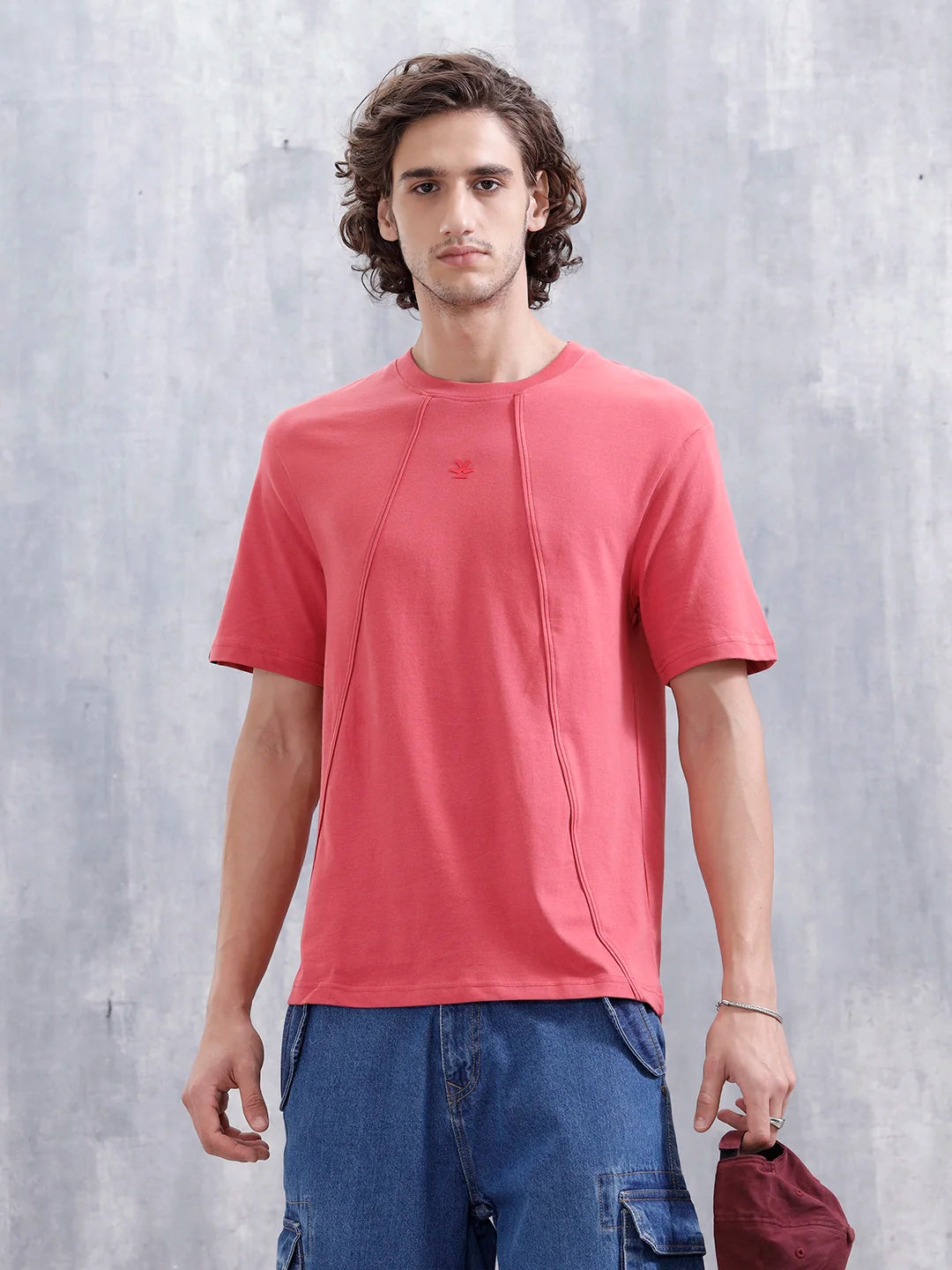Men Solid Comfort Fit Tshirt With Pipping Detail | Red