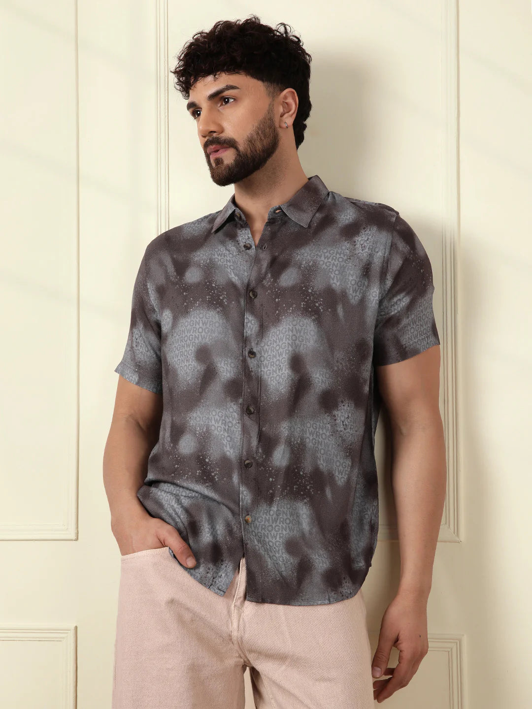 AOP Flowy Viscose Shirt | Grey