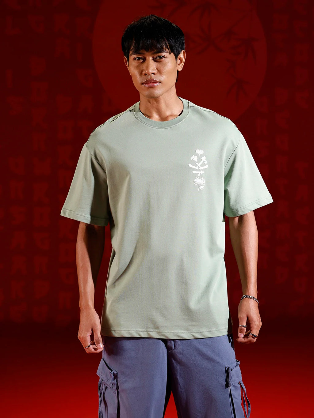 Minimal graphic print oversized tshirt | Green