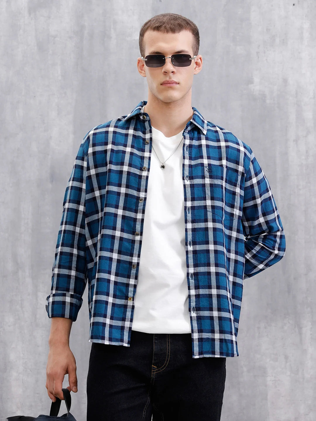 Checkered Full Sleeve Regular Fit Shirt | Dark Blue