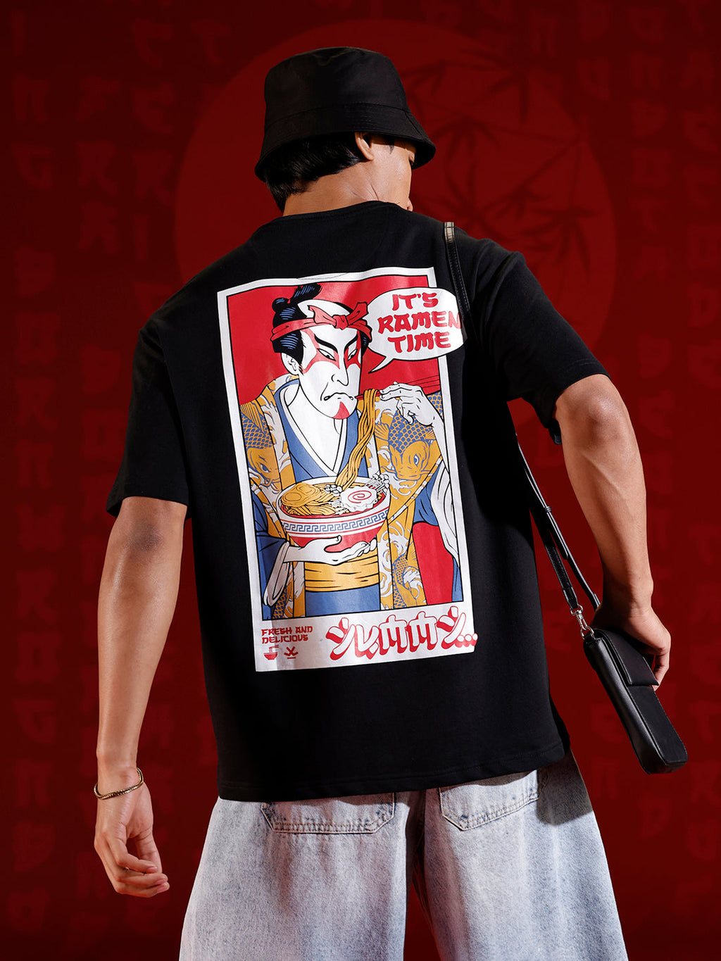 Oversized ramen graphic T-shirt | Black