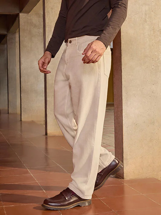 Solid Loose FIt Denim Jeans | Khaki