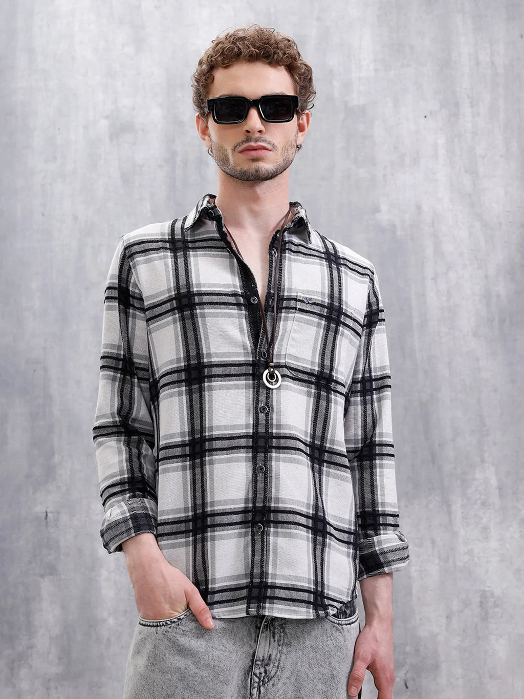 Yarn Checked Slim Fit Shirt | Grey