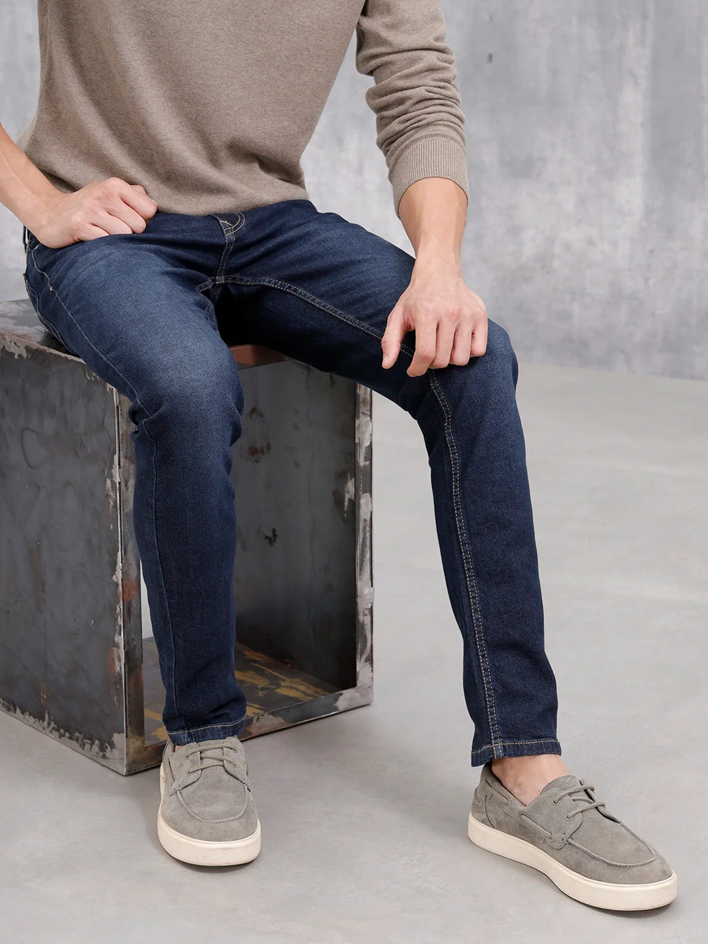 Men Casual Slim Tapered Fit Jeans | Med Stone