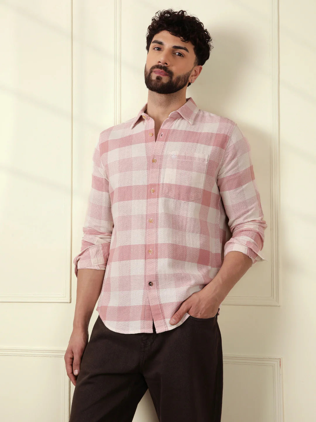 Textured Pastel Checked Shirt | Pink