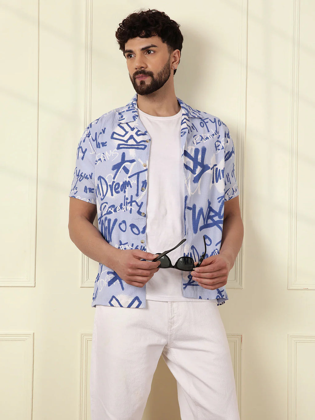 Textured Light Weight AOP Shirt | Blue