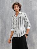 Slim Fit Stripe Shirt In Chenille Yarn | White
