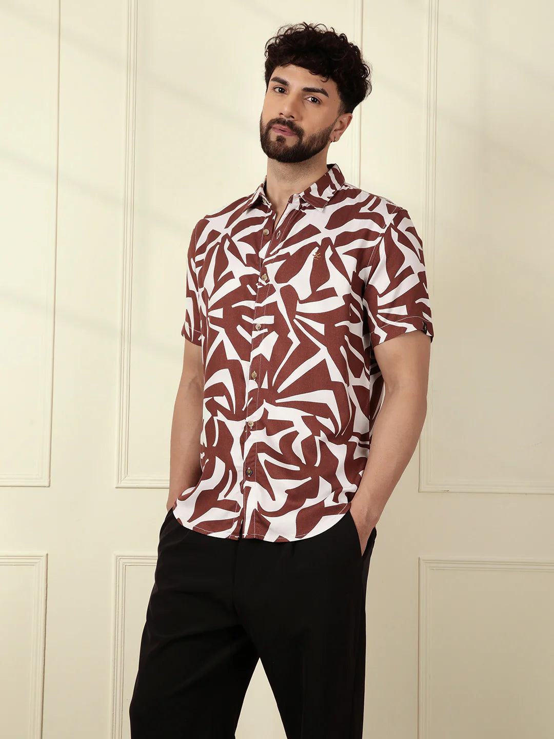 AOP Flowy Viscose Shirt | Brown
