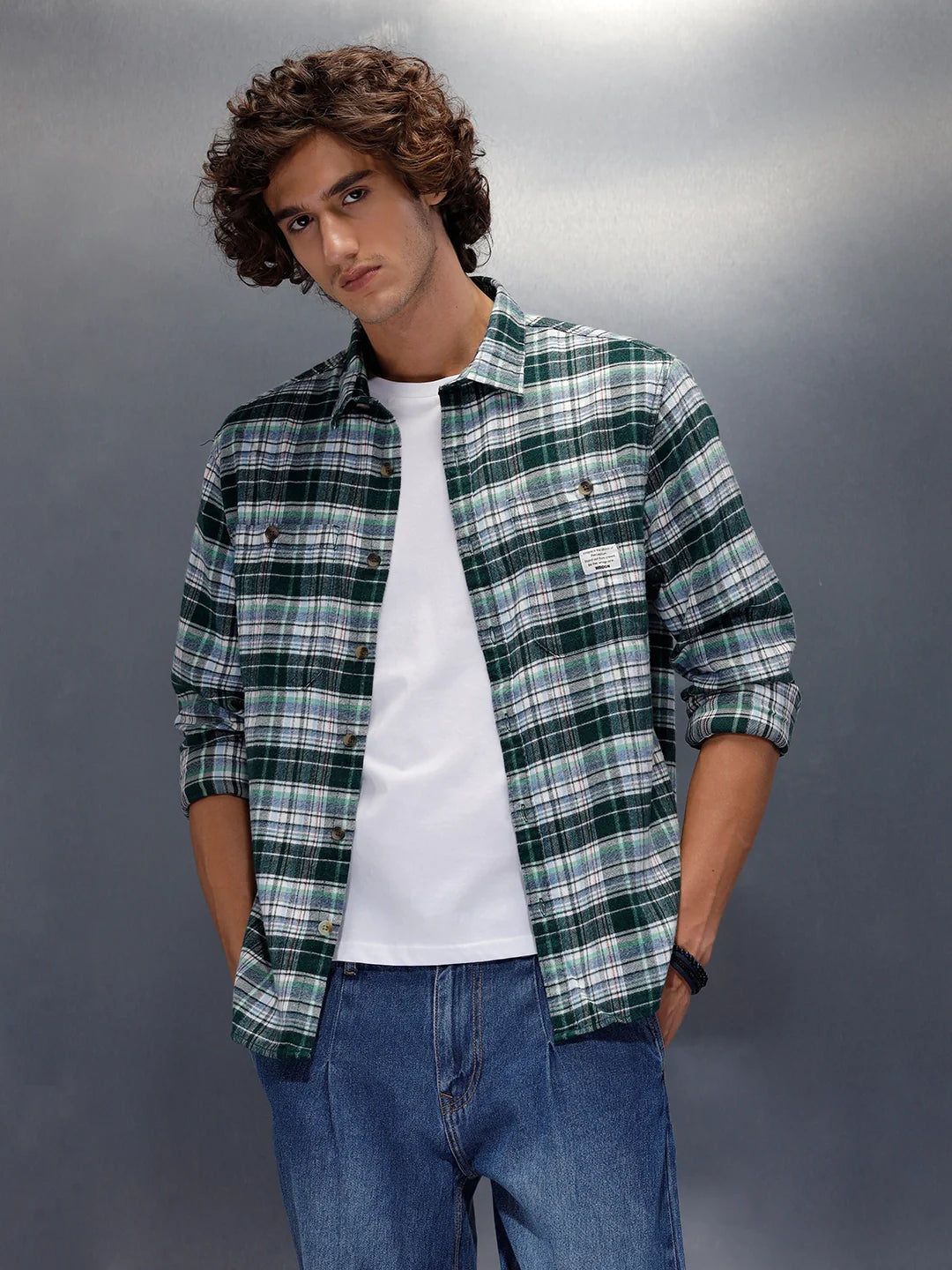 Textured Checkered Shirt | Green