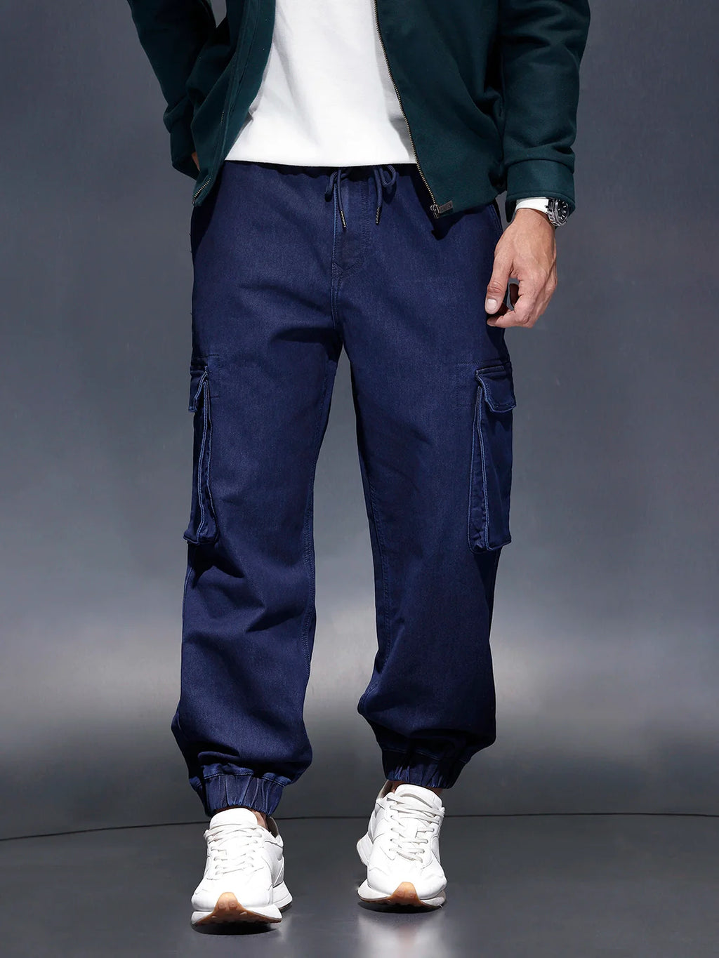 Men's casual wowen jogger with box pockets | Blue