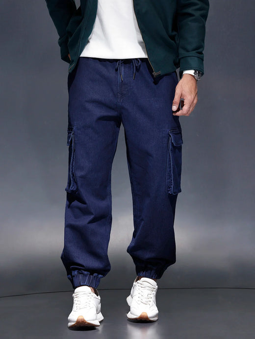 Men's casual wowen jogger with box pockets | Blue