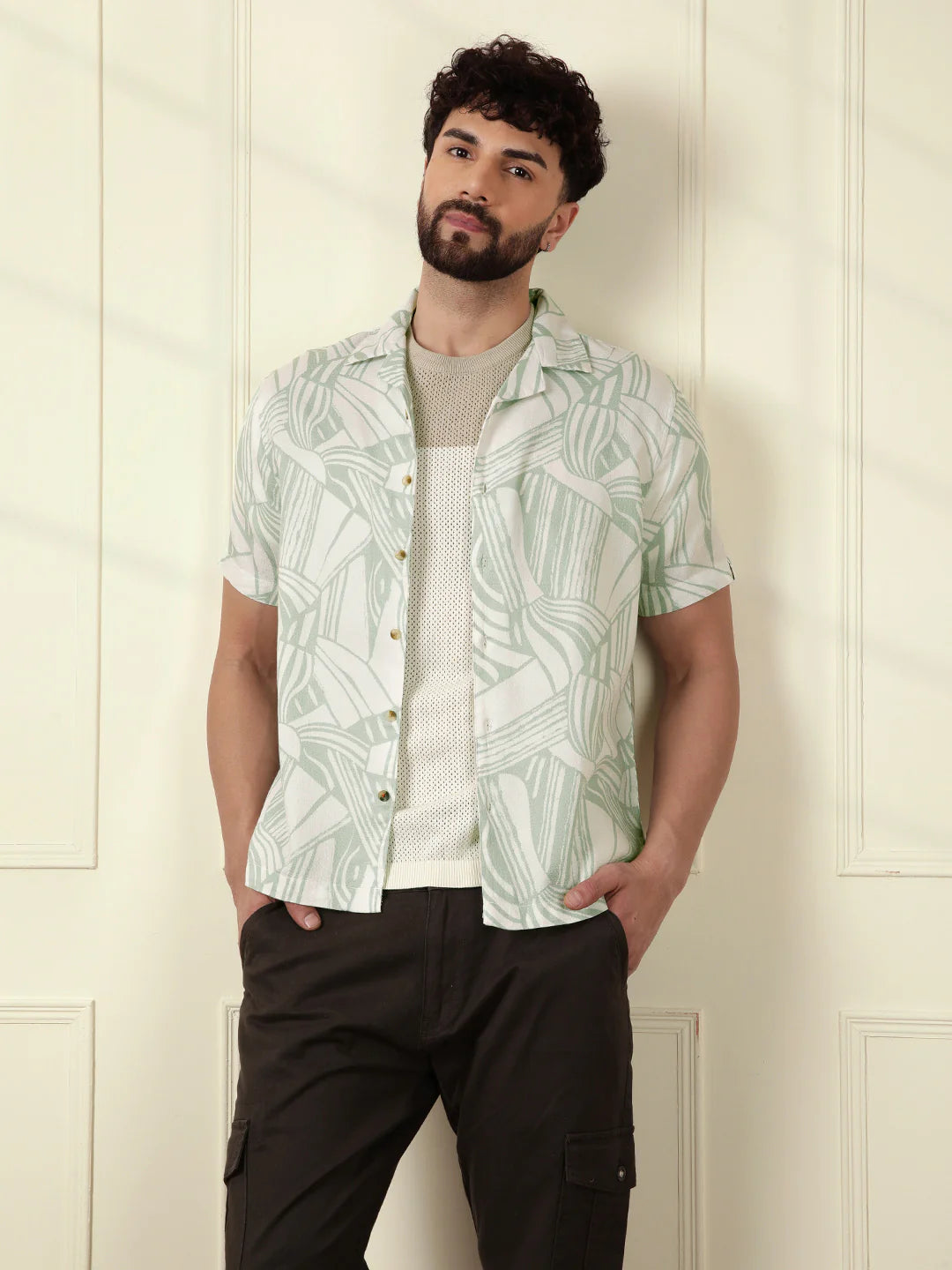 Textured Patterns AOP Shirt | Light Green